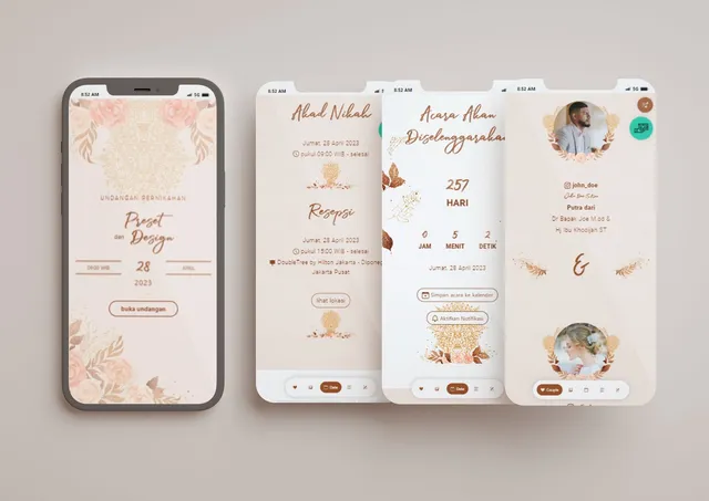 Desain undangan Blush Flower & Wayang